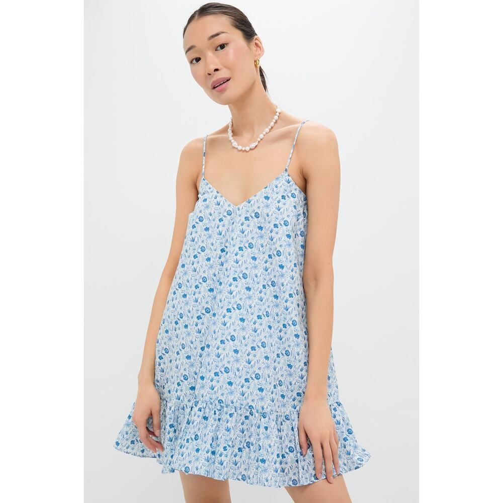 HYACINTH HOUSE Blue and White Ditsy Floral Bayberry Mini Dress Size M NWT